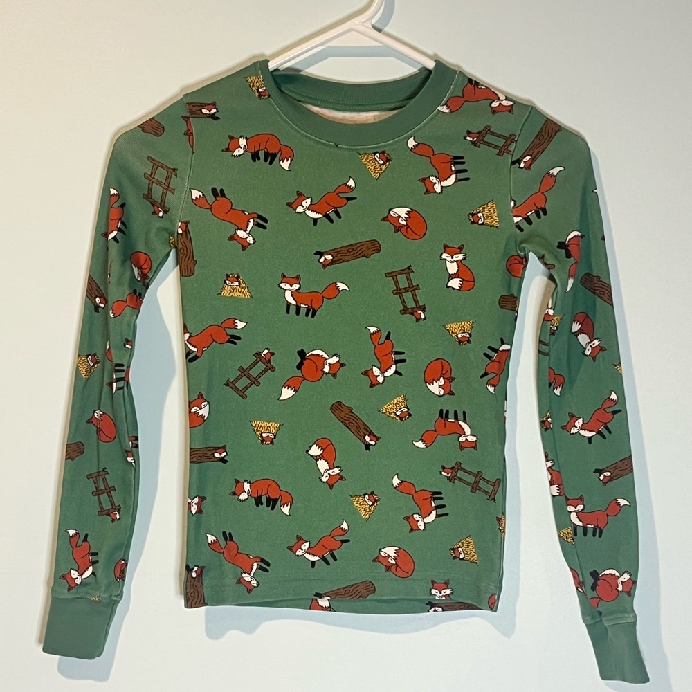 L.L. Bean Boys Green With Foxes 100% Organic Cotton Sleep Shirt, Size 10